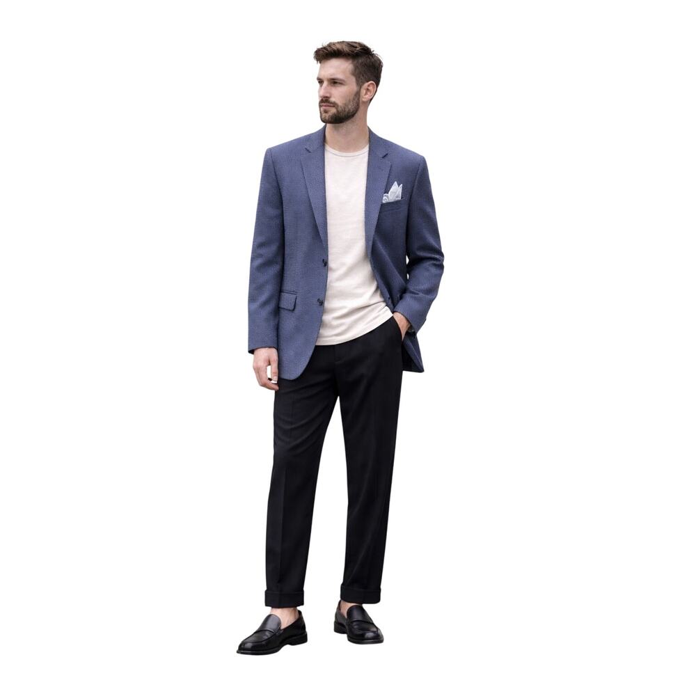 Kenneth Cole Reaction Techni-Cole Stretch Blue Micro-pattern Blazer – 38 Short